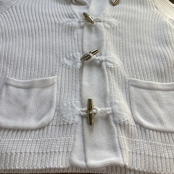 Lauren Ralph Lauren Cardigan‎ Toggle Gold Buttons Cotton Ivory Classic Cozy XL - Picture 6 of 10